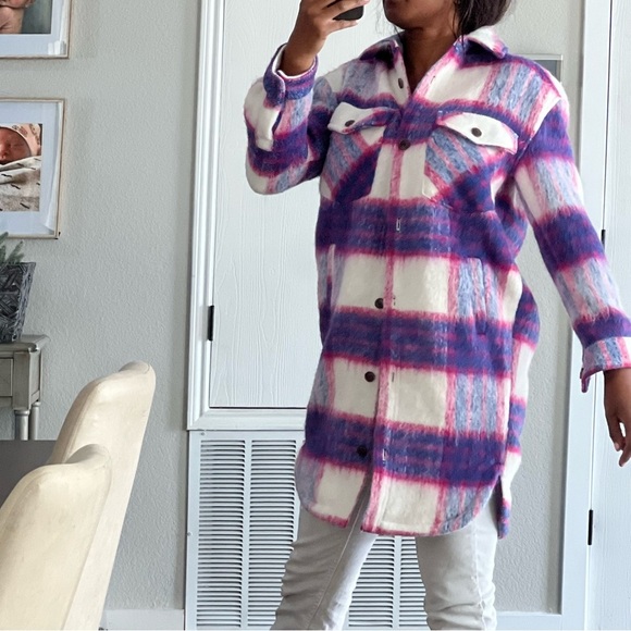 Blank NYC Revolve Purple Pink Plaid Oversized Prime Time Shirt Jacket Shacket - Picture 7 of 14